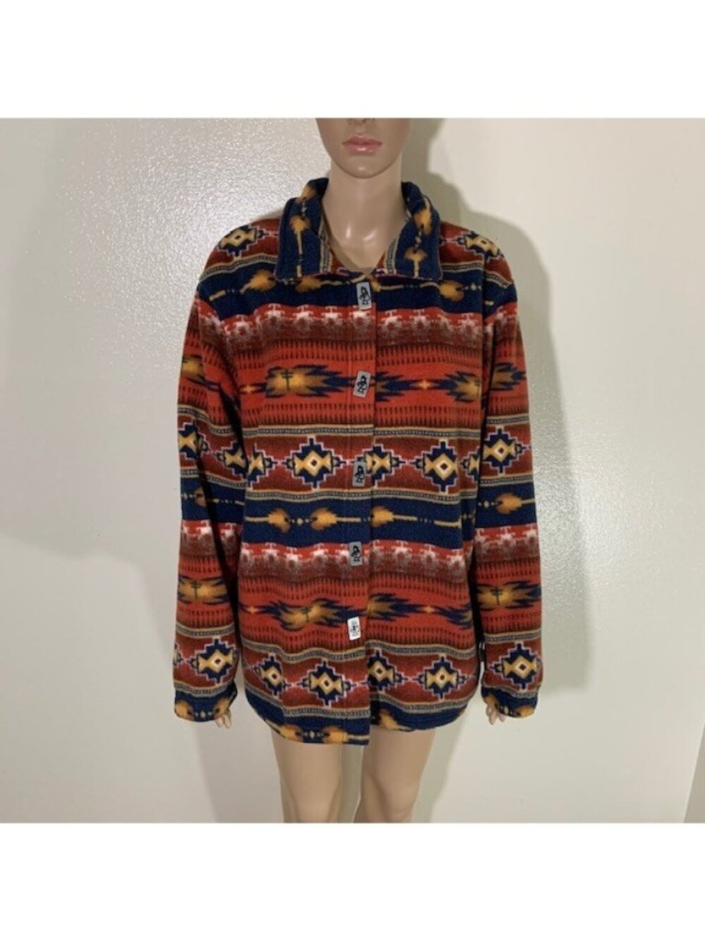 Angderson Arizona Southwest Aztec Button Fleece Sweater Western Polyester Sz M